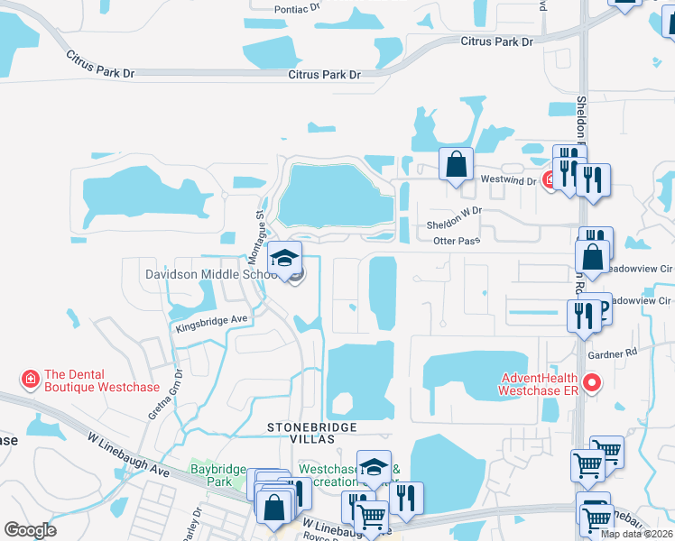 map of restaurants, bars, coffee shops, grocery stores, and more near 11649 Crowned Sparrow Lane in Tampa