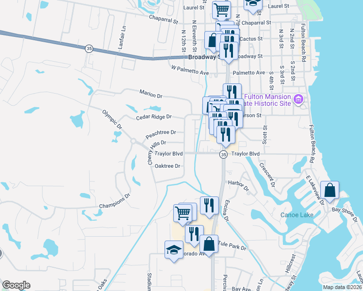 map of restaurants, bars, coffee shops, grocery stores, and more near 101 Cherry Hills Drive in Rockport