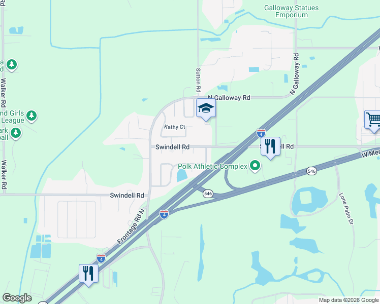 map of restaurants, bars, coffee shops, grocery stores, and more near 950 Keen Court in Lakeland