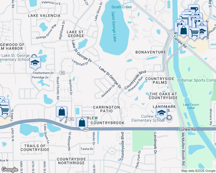 map of restaurants, bars, coffee shops, grocery stores, and more near 3665 Montclair Drive in Palm Harbor