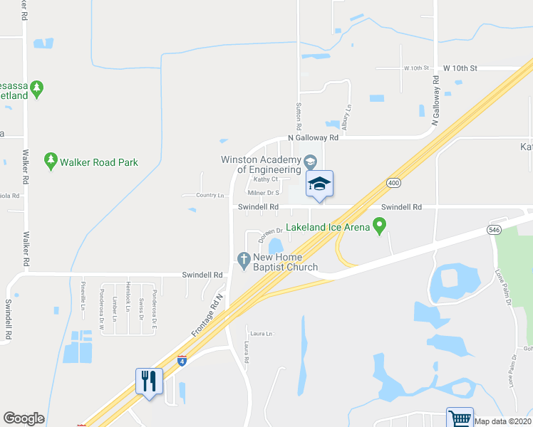 map of restaurants, bars, coffee shops, grocery stores, and more near 951 Jane Court in Lakeland