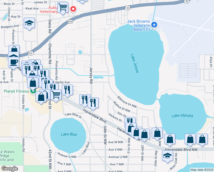 map of restaurants, bars, coffee shops, grocery stores, and more near 1003 Biltmore Drive Northwest in Winter Haven