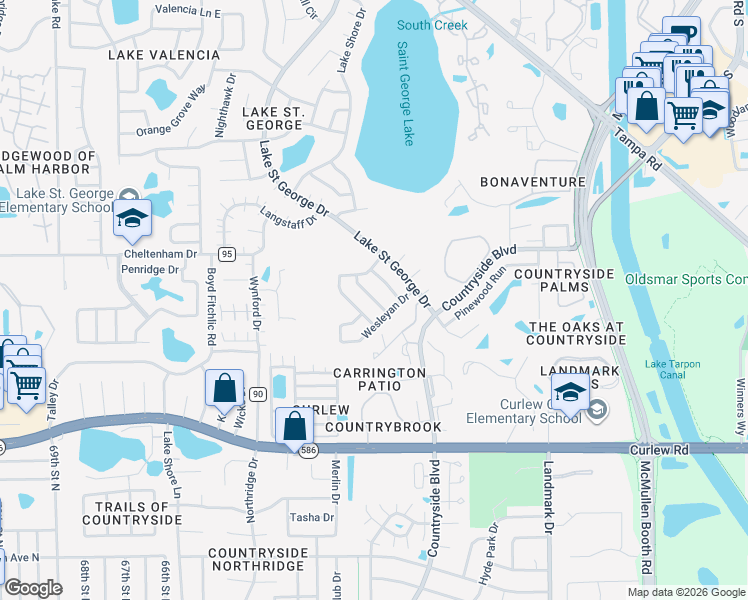 map of restaurants, bars, coffee shops, grocery stores, and more near 3665 Montclair Drive in Palm Harbor