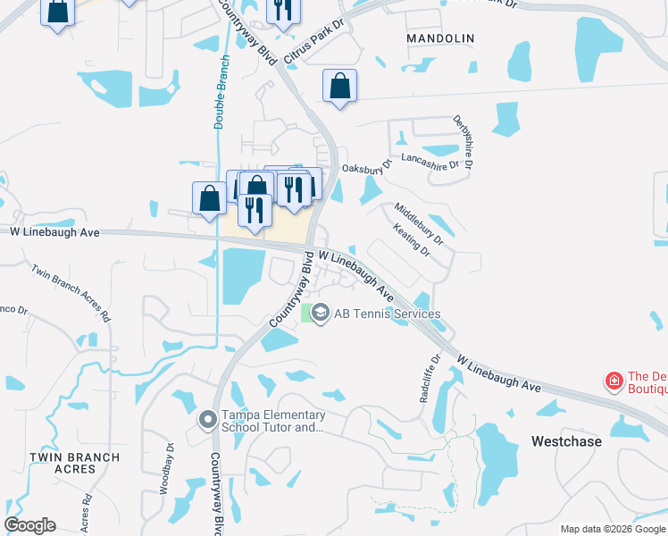 map of restaurants, bars, coffee shops, grocery stores, and more near 10506 Marlington Place in Tampa