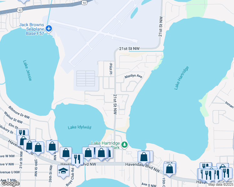 map of restaurants, bars, coffee shops, grocery stores, and more near 2000 21st Street Northwest in Winter Haven