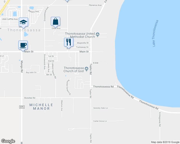 map of restaurants, bars, coffee shops, grocery stores, and more near 11702 Taylor Rd in Thonotosassa