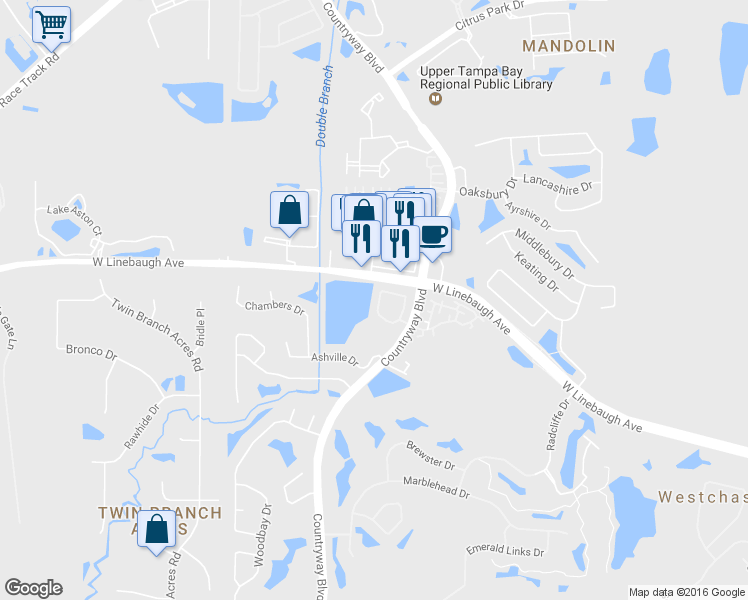 map of restaurants, bars, coffee shops, grocery stores, and more near 12376 Berkeley Square Drive in Tampa
