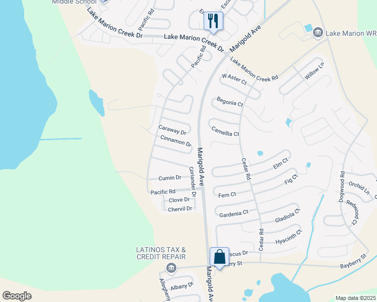 map of restaurants, bars, coffee shops, grocery stores, and more near 440 Cinnamon Drive in Kissimmee