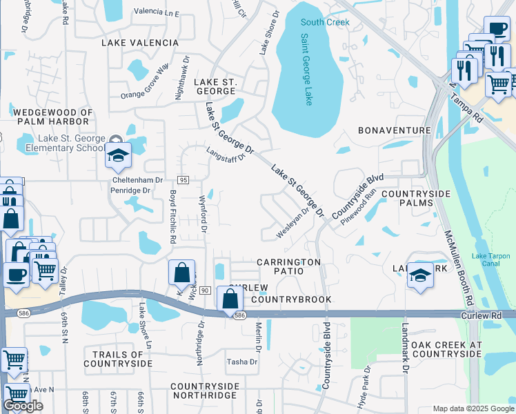 map of restaurants, bars, coffee shops, grocery stores, and more near 3646 Chatham Drive in Palm Harbor