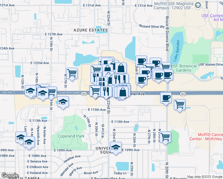 map of restaurants, bars, coffee shops, grocery stores, and more near in Tampa