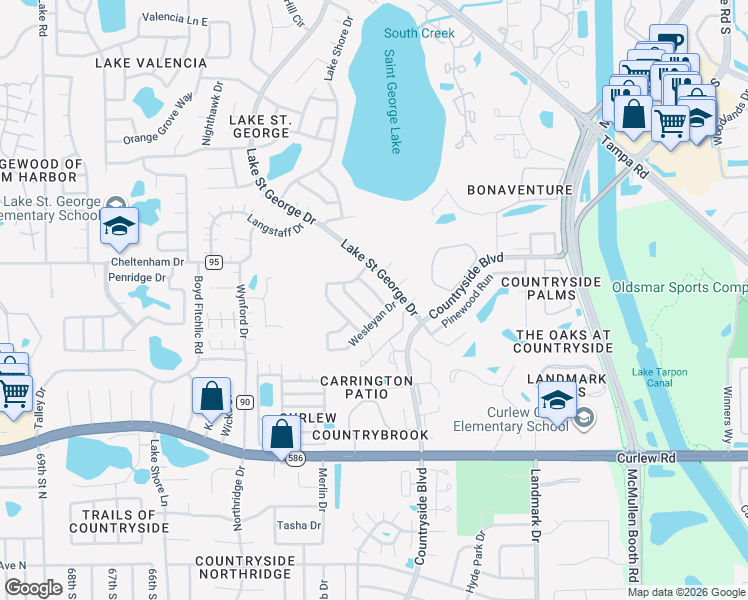 map of restaurants, bars, coffee shops, grocery stores, and more near 3665 Montclair Drive in Palm Harbor