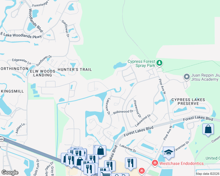 map of restaurants, bars, coffee shops, grocery stores, and more near 501 Lakeview Drive in Oldsmar