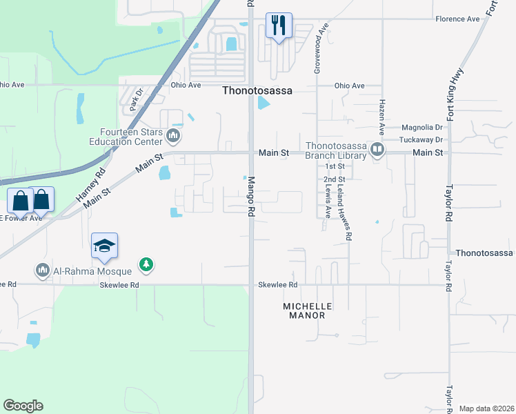 map of restaurants, bars, coffee shops, grocery stores, and more near 10638 Bay Hills Circle in Thonotosassa