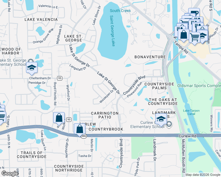 map of restaurants, bars, coffee shops, grocery stores, and more near 3665 Montclair Drive in Palm Harbor