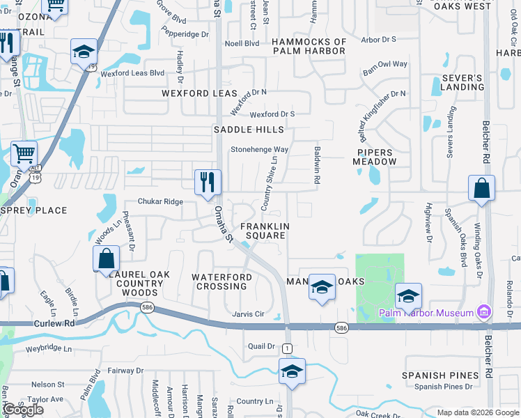 map of restaurants, bars, coffee shops, grocery stores, and more near 1460 Cairn Court in Palm Harbor