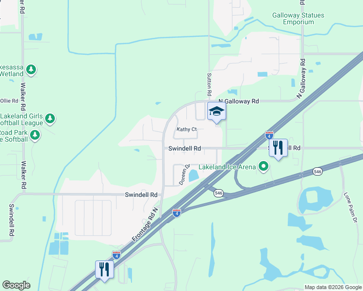 map of restaurants, bars, coffee shops, grocery stores, and more near 951 Jane Court in Lakeland