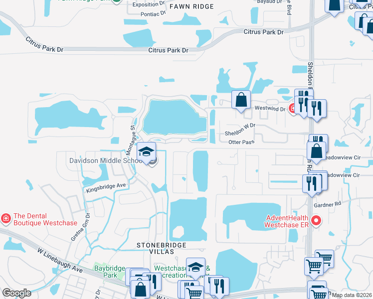 map of restaurants, bars, coffee shops, grocery stores, and more near 11742 Crowned Sparrow Lane in Tampa