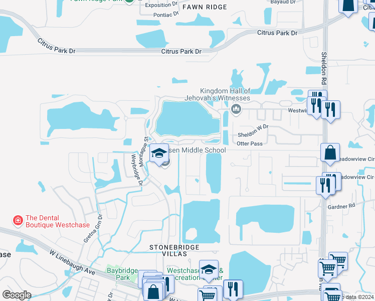 map of restaurants, bars, coffee shops, grocery stores, and more near 11649 Crowned Sparrow Lane in Tampa