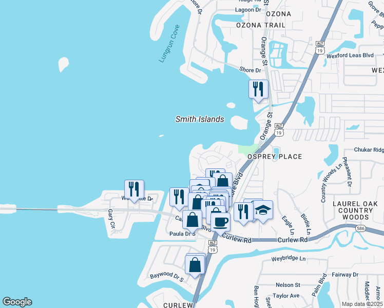 map of restaurants, bars, coffee shops, grocery stores, and more near 6 Mediterranean Drive in Dunedin