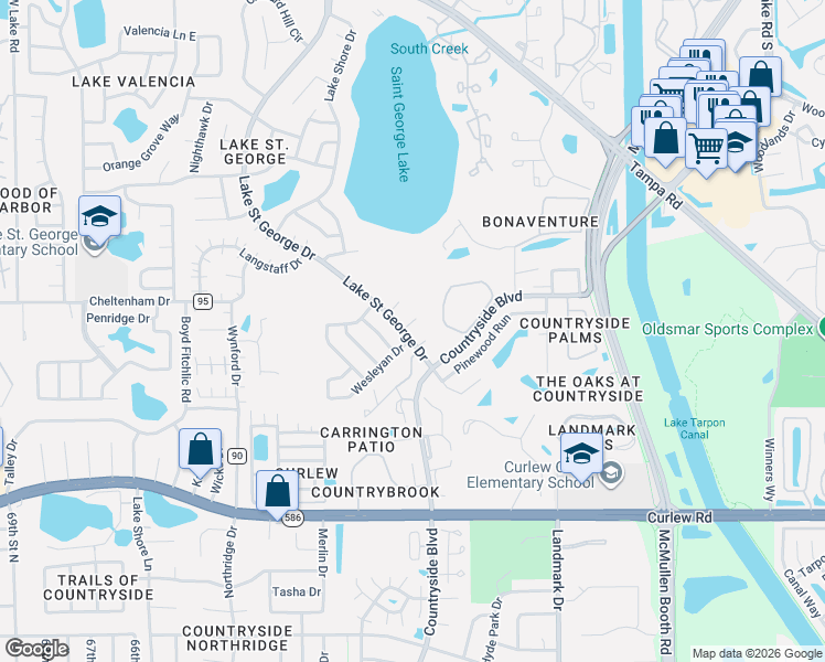 map of restaurants, bars, coffee shops, grocery stores, and more near 2887 Downing Court in Palm Harbor