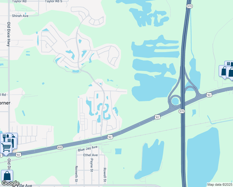 map of restaurants, bars, coffee shops, grocery stores, and more near 230 Golf View Drive in Auburndale