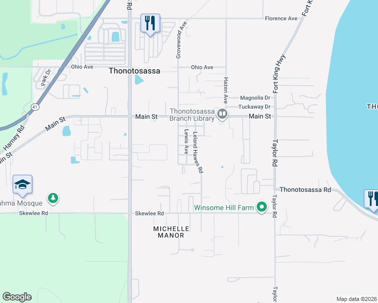 map of restaurants, bars, coffee shops, grocery stores, and more near 11613 Lewis Avenue in Thonotosassa