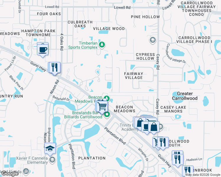 map of restaurants, bars, coffee shops, grocery stores, and more near 11712 Jackson Landing Place in Tampa