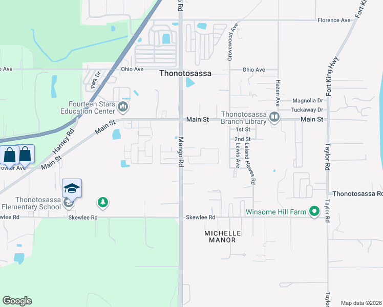 map of restaurants, bars, coffee shops, grocery stores, and more near 11721 County Road 579 in Thonotosassa