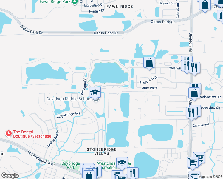 map of restaurants, bars, coffee shops, grocery stores, and more near 9628 Lake Chase Island Way in Tampa