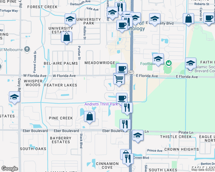 map of restaurants, bars, coffee shops, grocery stores, and more near 3502 D'Avinci Way in Melbourne