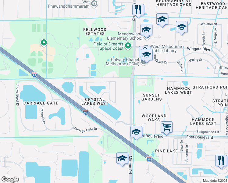 map of restaurants, bars, coffee shops, grocery stores, and more near 3337 Slate Street in Melbourne