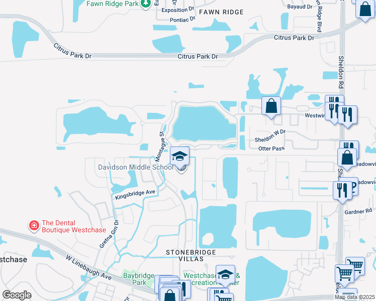 map of restaurants, bars, coffee shops, grocery stores, and more near 9546 Lake Chase Island Way in Westchase