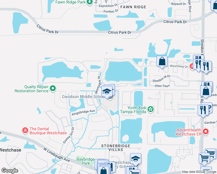 map of restaurants, bars, coffee shops, grocery stores, and more near 10554 White Lake Court in Tampa