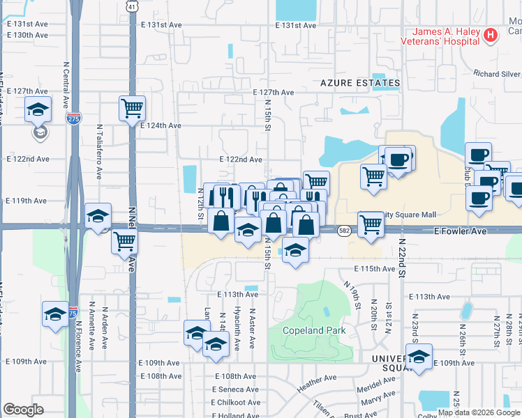 map of restaurants, bars, coffee shops, grocery stores, and more near in Tampa