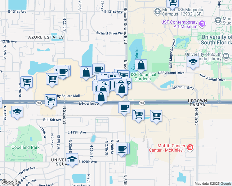 map of restaurants, bars, coffee shops, grocery stores, and more near 2774 East Fowler Avenue in Tampa