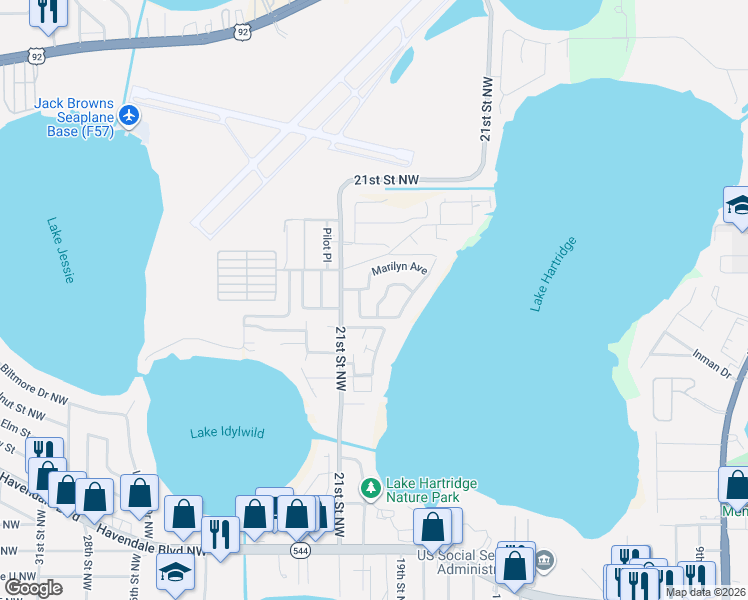 map of restaurants, bars, coffee shops, grocery stores, and more near 2017 Oliver Place in Winter Haven