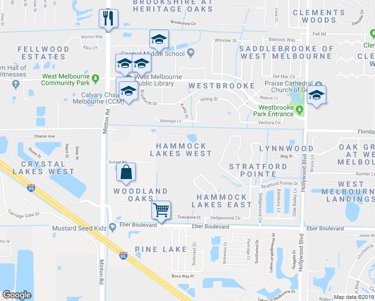 map of restaurants, bars, coffee shops, grocery stores, and more near 2964 Tuscarora Court in Melbourne