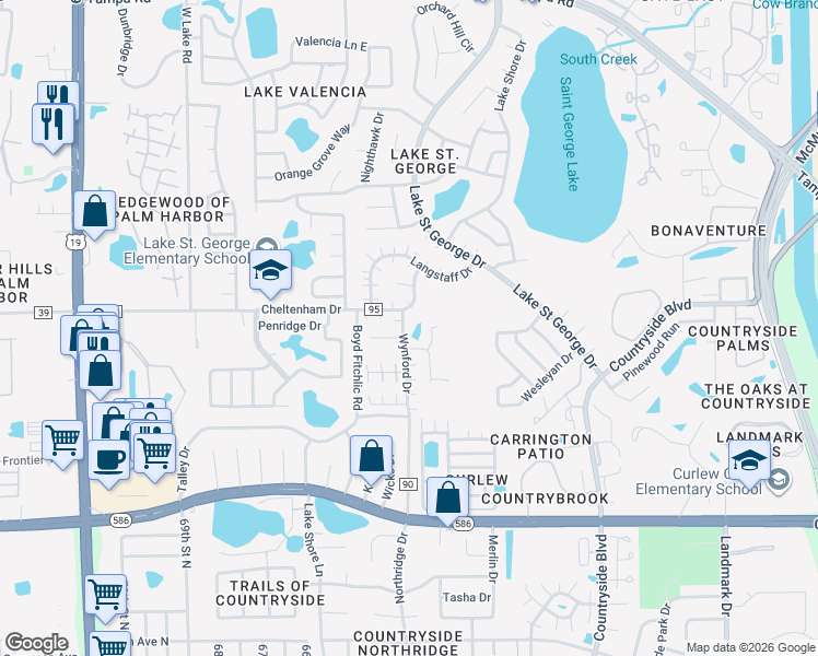 map of restaurants, bars, coffee shops, grocery stores, and more near 2689 Levy Court in Palm Harbor