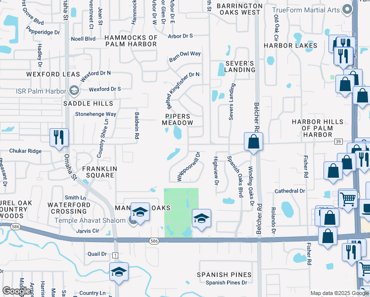 map of restaurants, bars, coffee shops, grocery stores, and more near 798 Belted Kingfisher Drive South in Palm Harbor