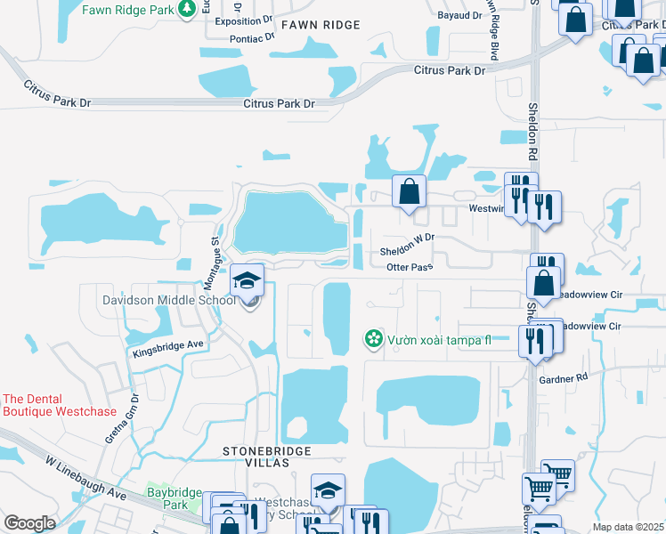 map of restaurants, bars, coffee shops, grocery stores, and more near 10582 Windsor Lake Court in Tampa