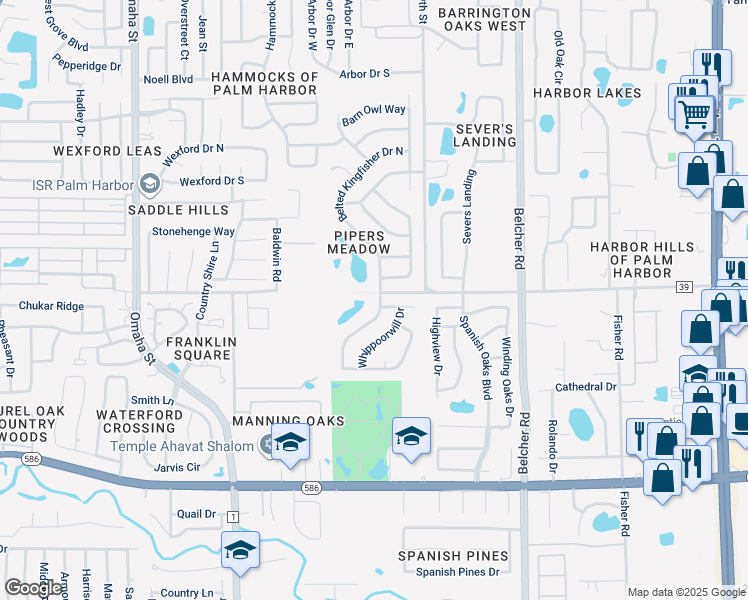 map of restaurants, bars, coffee shops, grocery stores, and more near 798 Belted Kingfisher Drive South in Palm Harbor