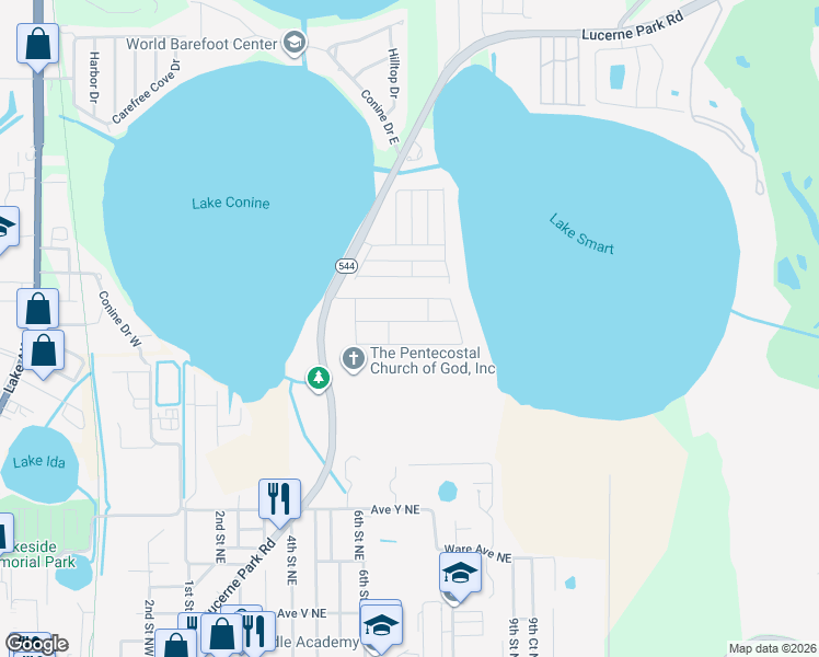 map of restaurants, bars, coffee shops, grocery stores, and more near 2560 Lucerne Park Road in Winter Haven