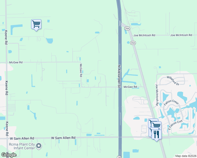 map of restaurants, bars, coffee shops, grocery stores, and more near 3820 Ramroop Acres Lane in Plant City