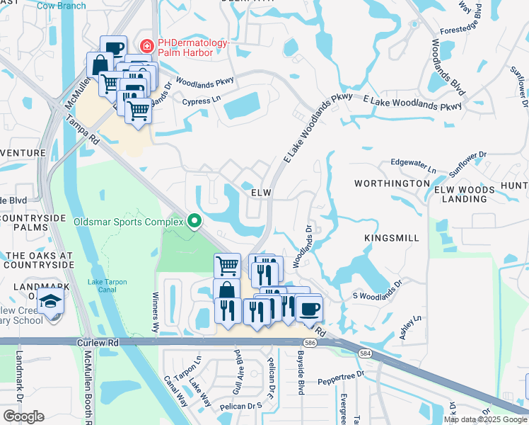 map of restaurants, bars, coffee shops, grocery stores, and more near 123 Nina Way in Oldsmar