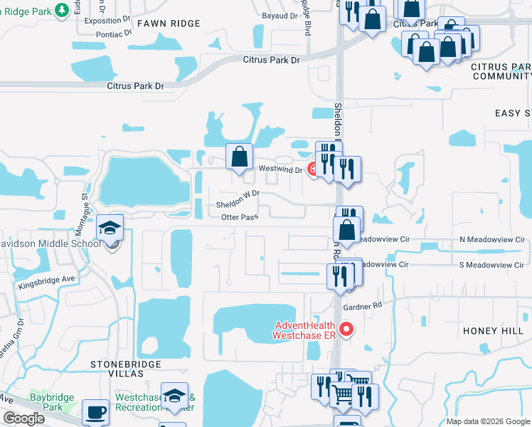 map of restaurants, bars, coffee shops, grocery stores, and more near 8940 Fox Trail in Tampa