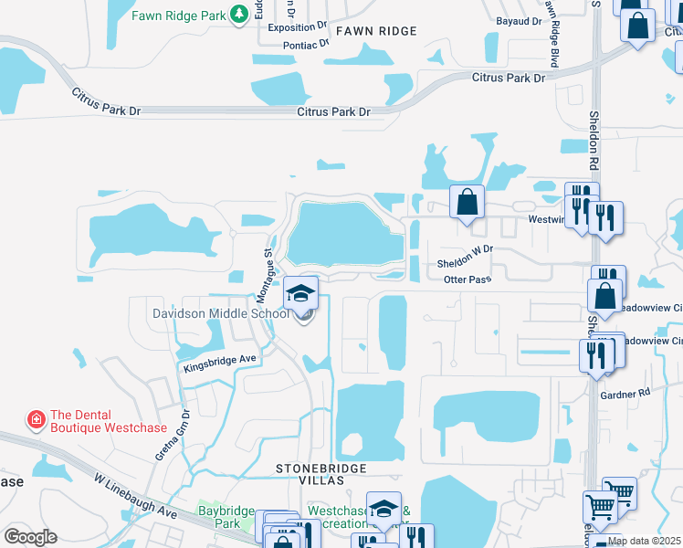 map of restaurants, bars, coffee shops, grocery stores, and more near 9628 Lake Chase Island Way in Tampa