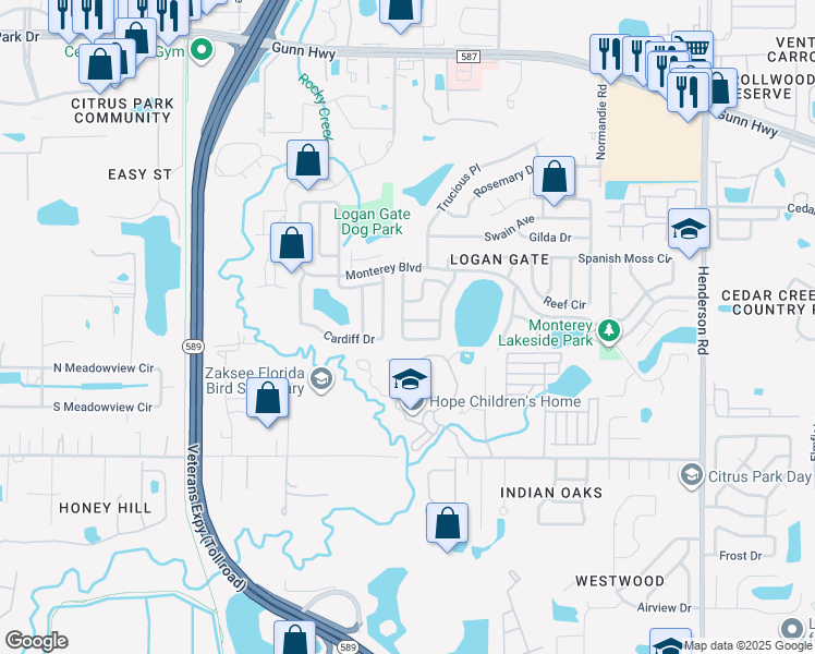 map of restaurants, bars, coffee shops, grocery stores, and more near 7016 Almendariz Way in Tampa