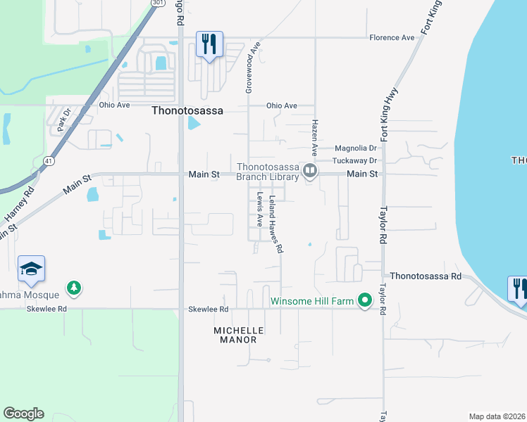 map of restaurants, bars, coffee shops, grocery stores, and more near 10606 3rd Street in Thonotosassa
