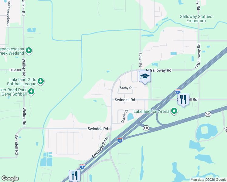 map of restaurants, bars, coffee shops, grocery stores, and more near 1019 North Galloway Road in Lakeland