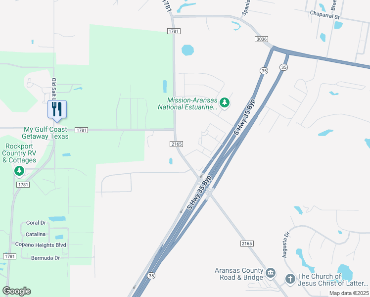 map of restaurants, bars, coffee shops, grocery stores, and more near 2400 Farm to Market Road 2165 in Rockport